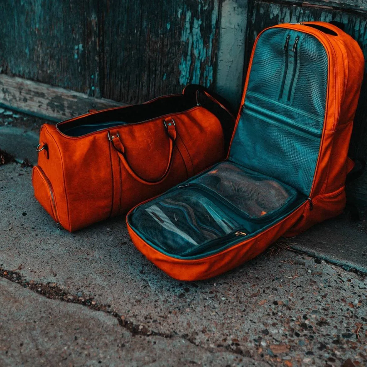 Orange Tumbled Leather 3 Bag Set