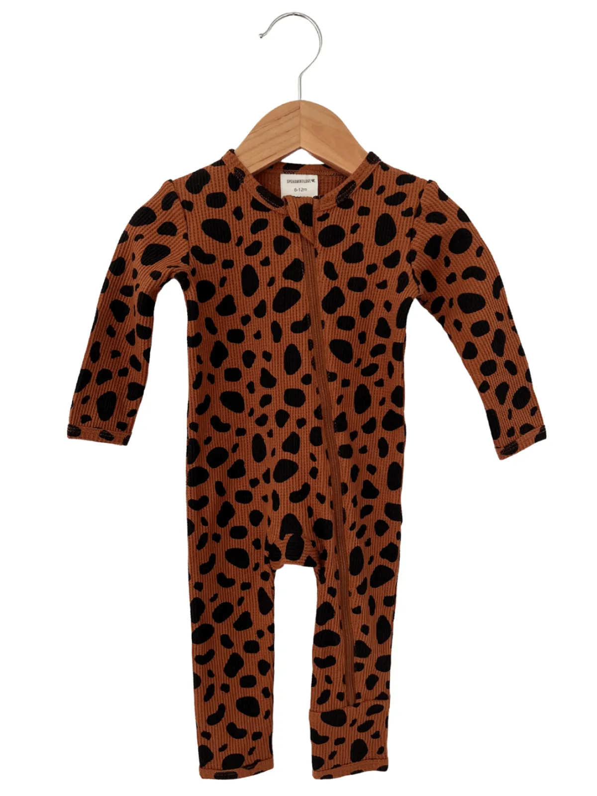 Organic Waffle Basic Zip Romper, Black Spot