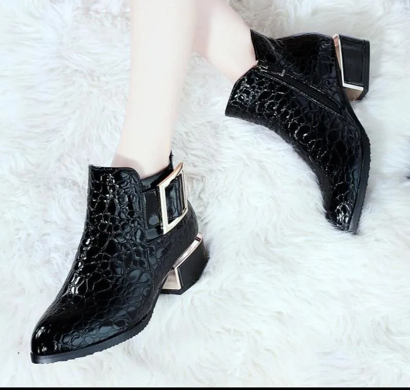 Patent Leather Zip Pointed Toe Ankle Boot