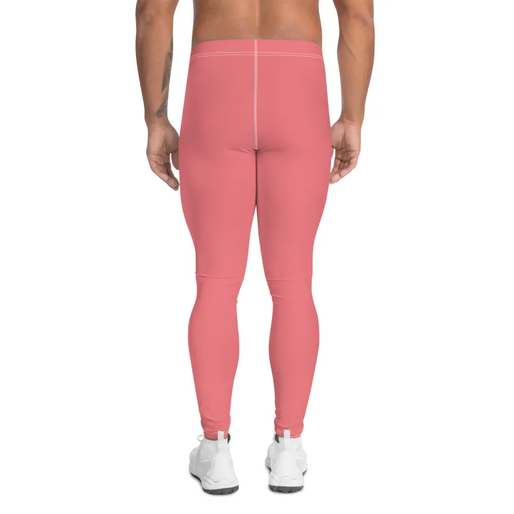 Peach Pink Color Men's Leggings, Solid Color Meggings Compression Run Tights-Made in USA/EU