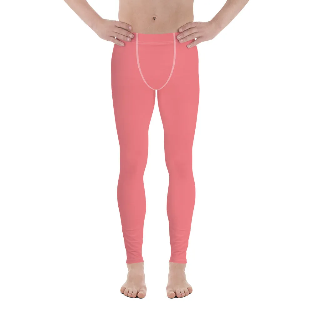 Peach Pink Color Men's Leggings, Solid Color Meggings Compression Run Tights-Made in USA/EU