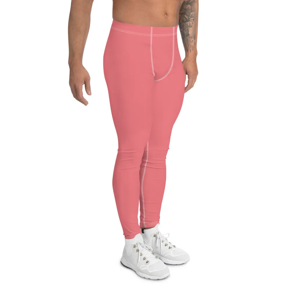 Peach Pink Color Men's Leggings, Solid Color Meggings Compression Run Tights-Made in USA/EU