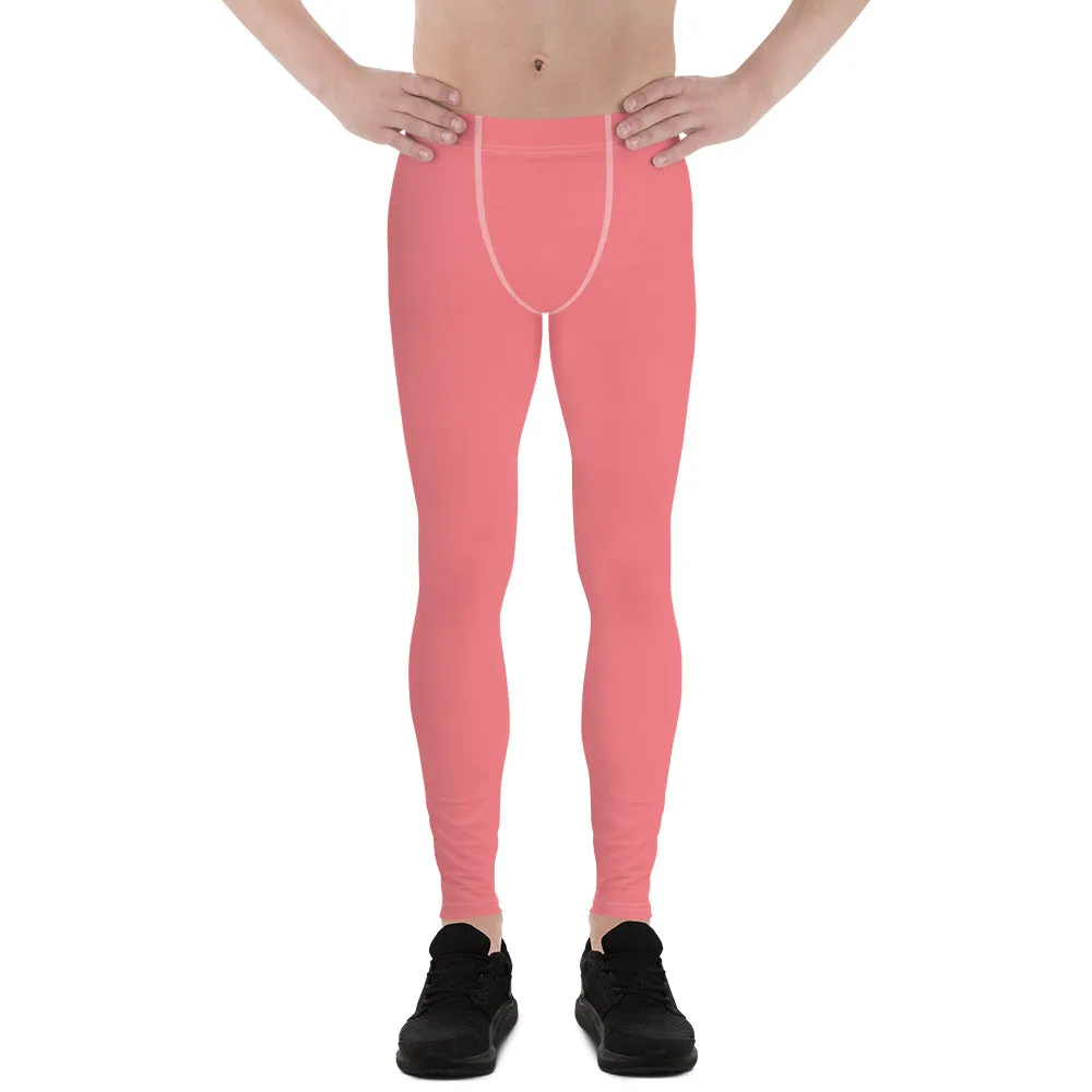 Peach Pink Solid Color Meggings, Premium Soft Men's Leggings- Made in USA/EU/ MX (US Size: XS-3XL)