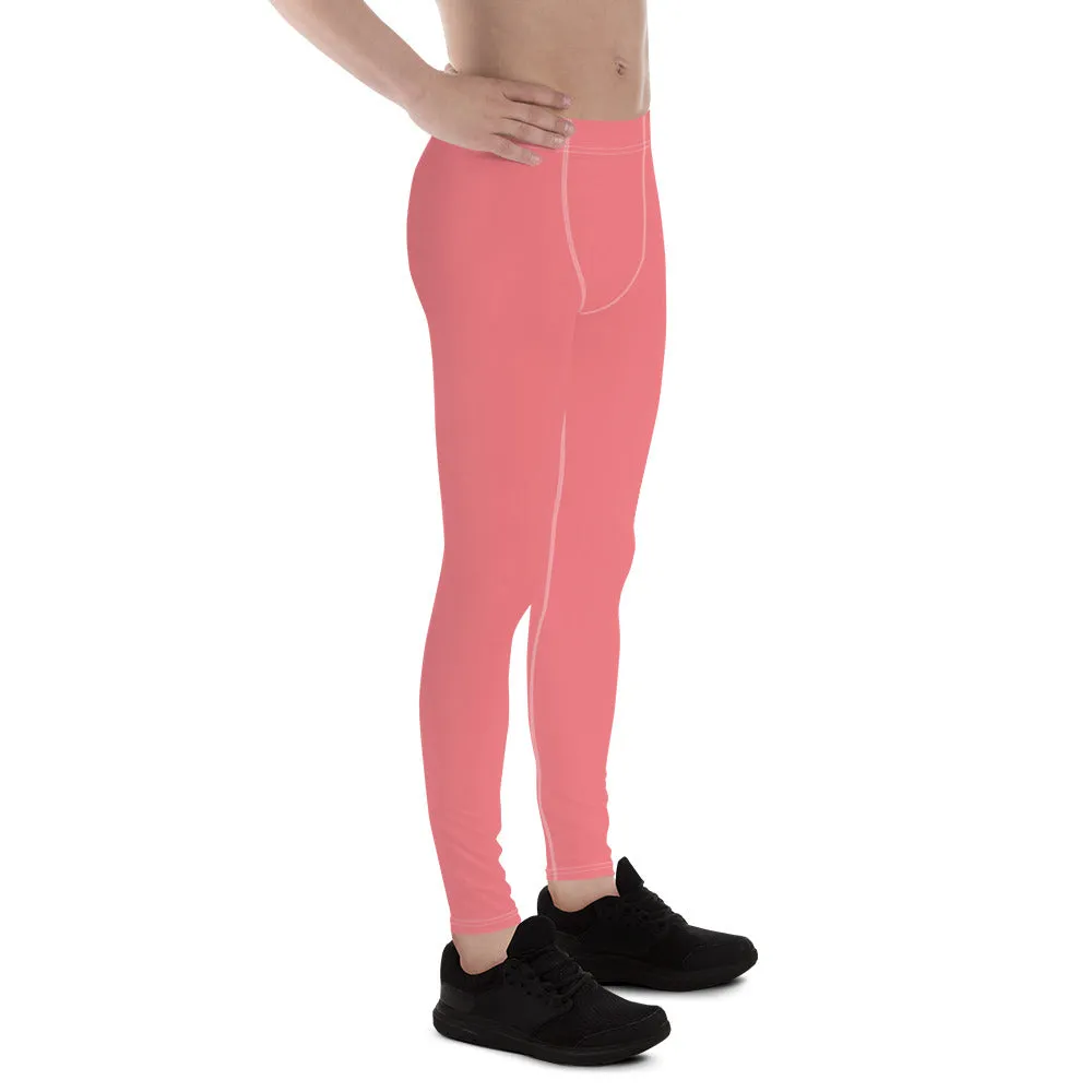 Peach Pink Solid Color Meggings, Premium Soft Men's Leggings- Made in USA/EU/ MX (US Size: XS-3XL)