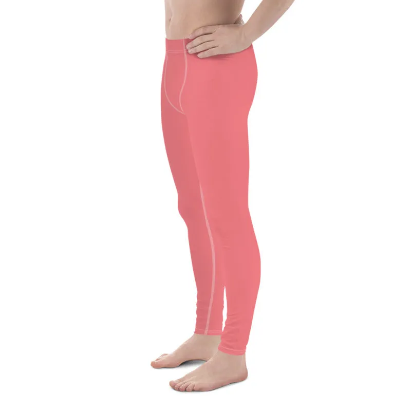 Peach Pink Solid Color Meggings, Premium Soft Men's Leggings- Made in USA/EU/ MX (US Size: XS-3XL)