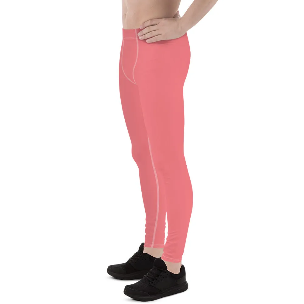 Peach Pink Solid Color Meggings, Premium Soft Men's Leggings- Made in USA/EU/ MX (US Size: XS-3XL)