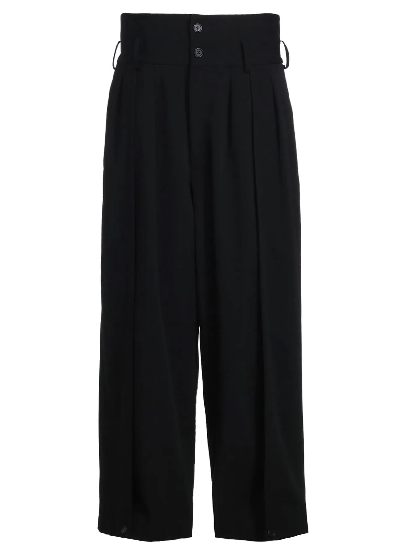 PE/RAYON GABARDINE STRETCH 2 TUCK TAPERED WIDE PANTS WITH A BUTTON SLIT AT THE HEM