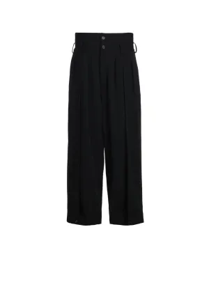 PE/RAYON GABARDINE STRETCH 2 TUCK TAPERED WIDE PANTS WITH A BUTTON SLIT AT THE HEM