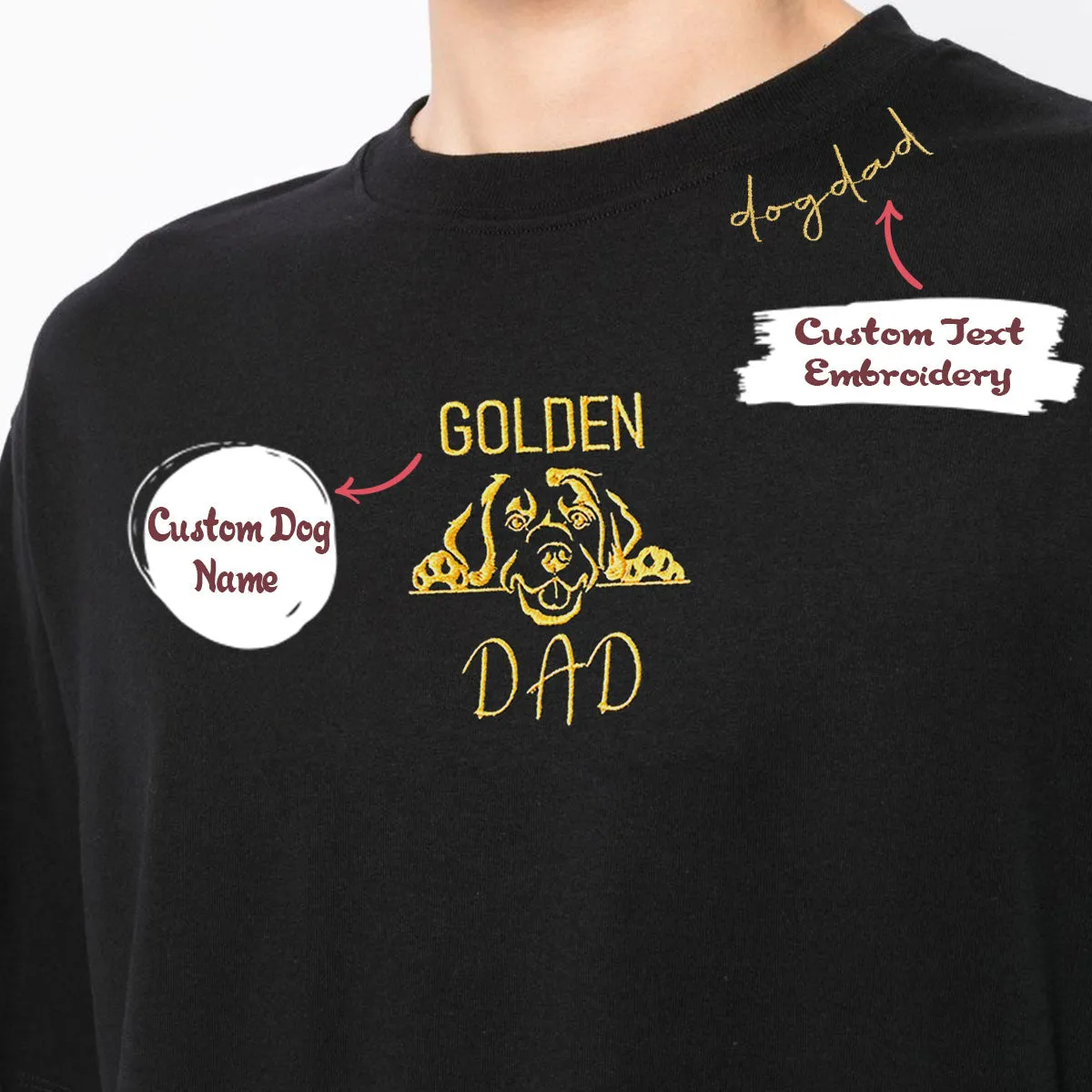 Personalized Golden Retriever Dog Dad Embroidered Collar Shirt, Custom Shirt with Dog Name, Gifts for Golden Retriever Lovers