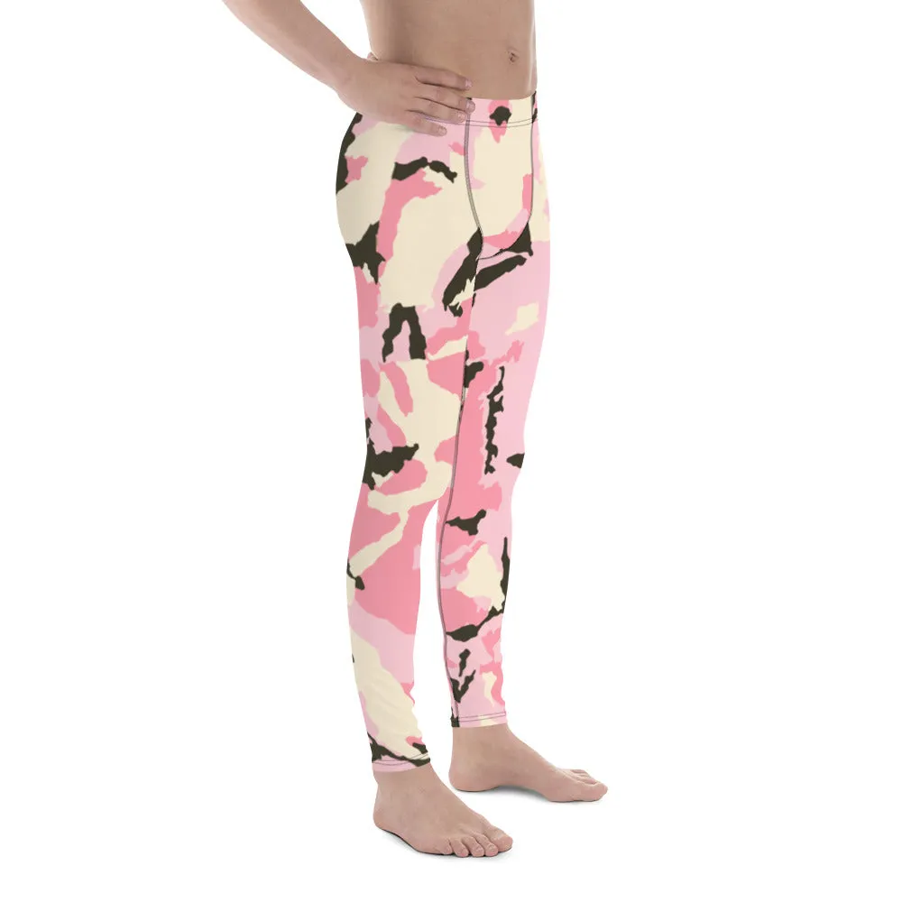 Pink Camo Men's Running Tights, Best Light Pink Camo Camouflage Military Army Abstract Print Sexy Meggings-Made in USA/EU