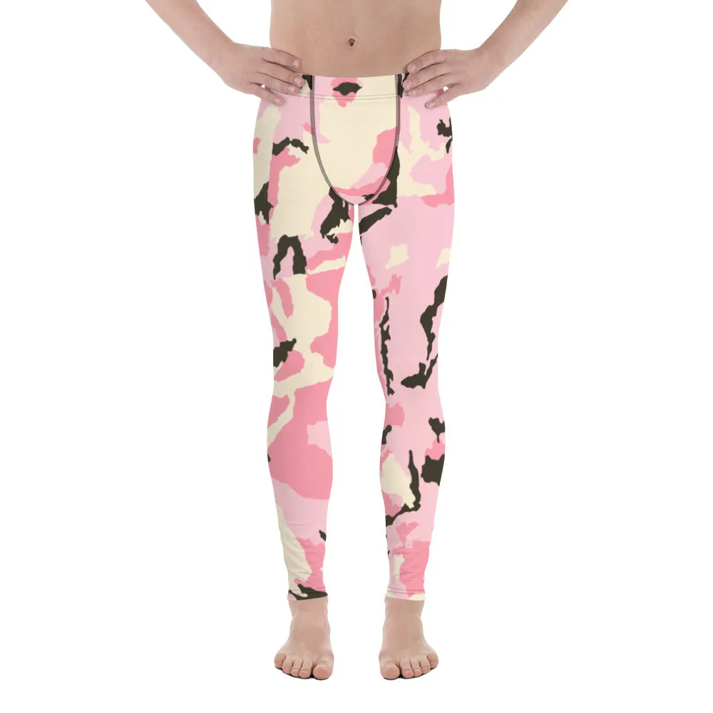 Pink Camo Men's Running Tights, Best Light Pink Camo Camouflage Military Army Abstract Print Sexy Meggings-Made in USA/EU