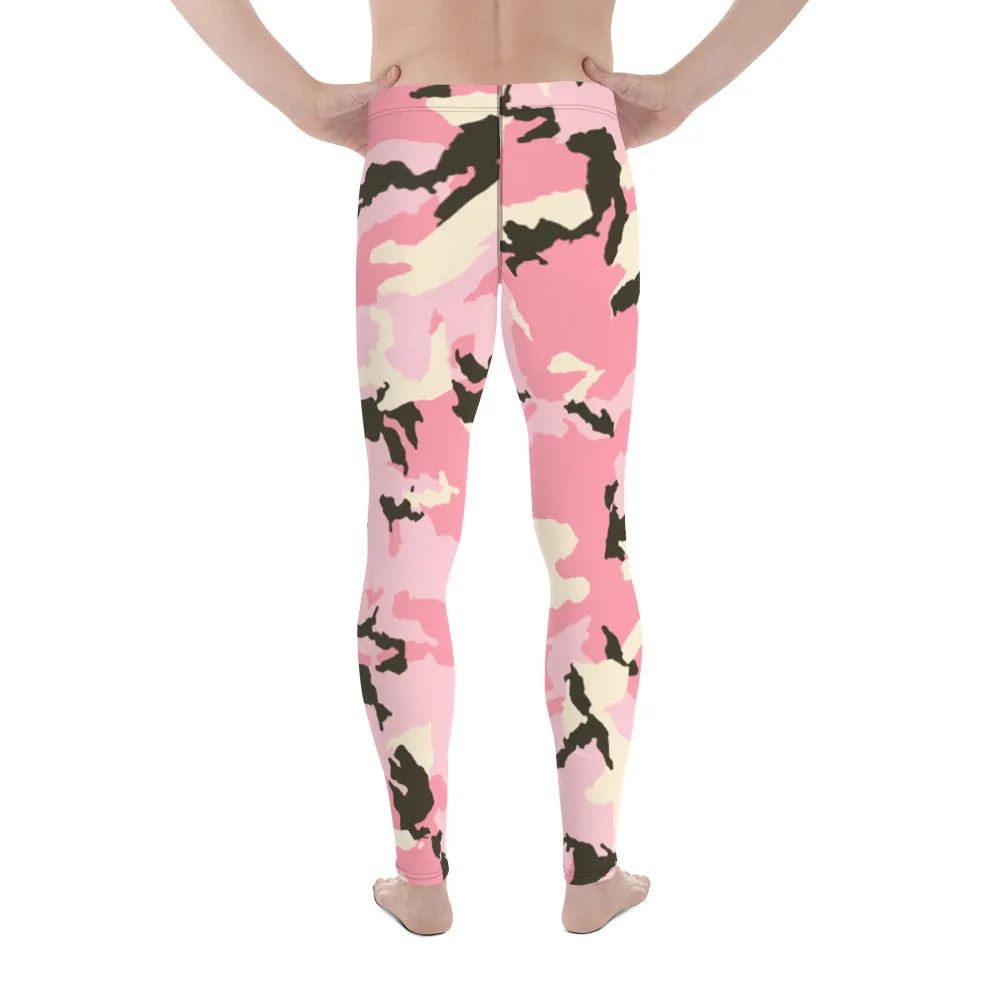 Pink Camo Men's Running Tights, Best Light Pink Camo Camouflage Military Army Abstract Print Sexy Meggings-Made in USA/EU