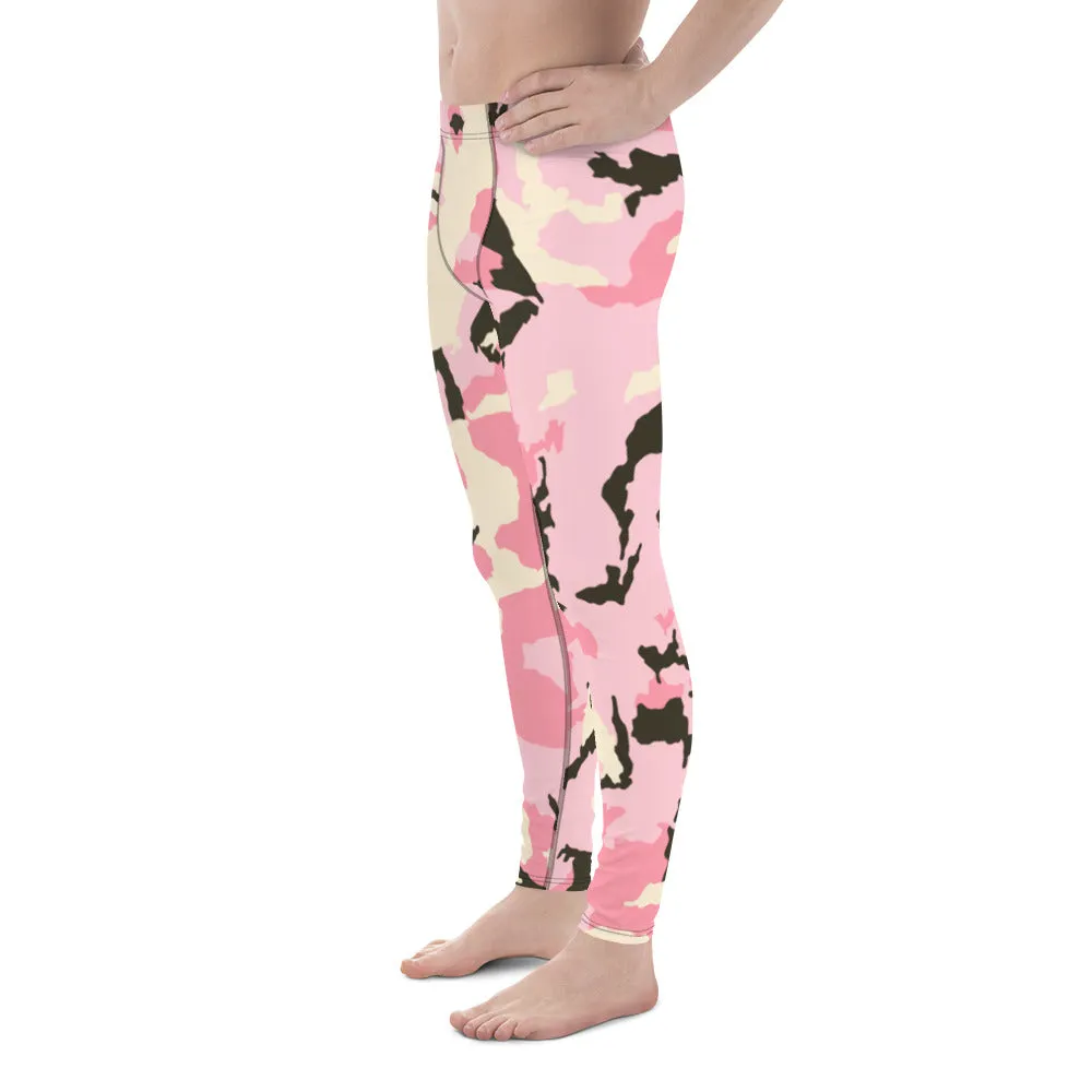 Pink Camo Men's Running Tights, Best Light Pink Camo Camouflage Military Army Abstract Print Sexy Meggings-Made in USA/EU