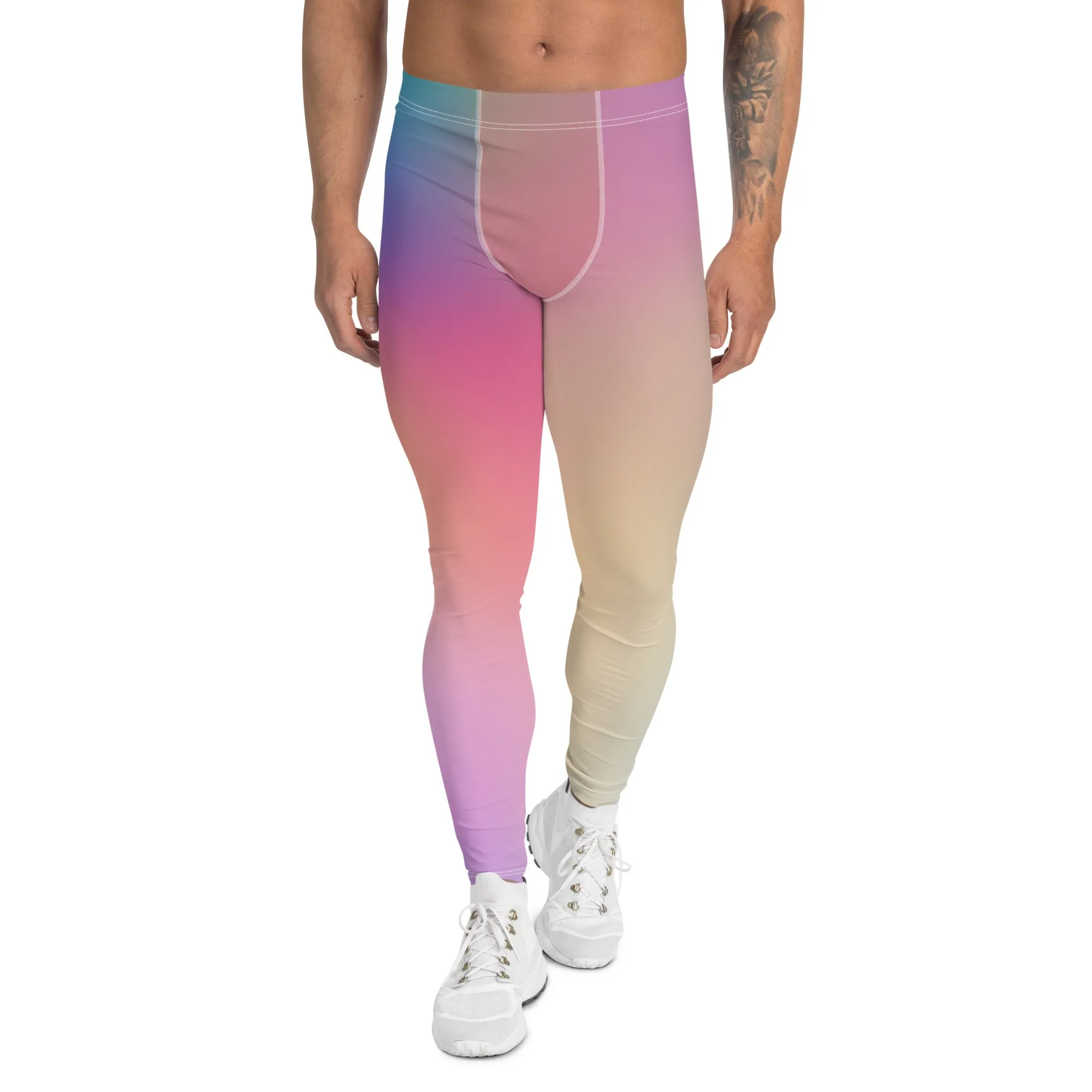 Pink Ombre Colorful Men's Leggings, Soft Designer Colourful Best Premium Meggings - Made in USA/EU/MX