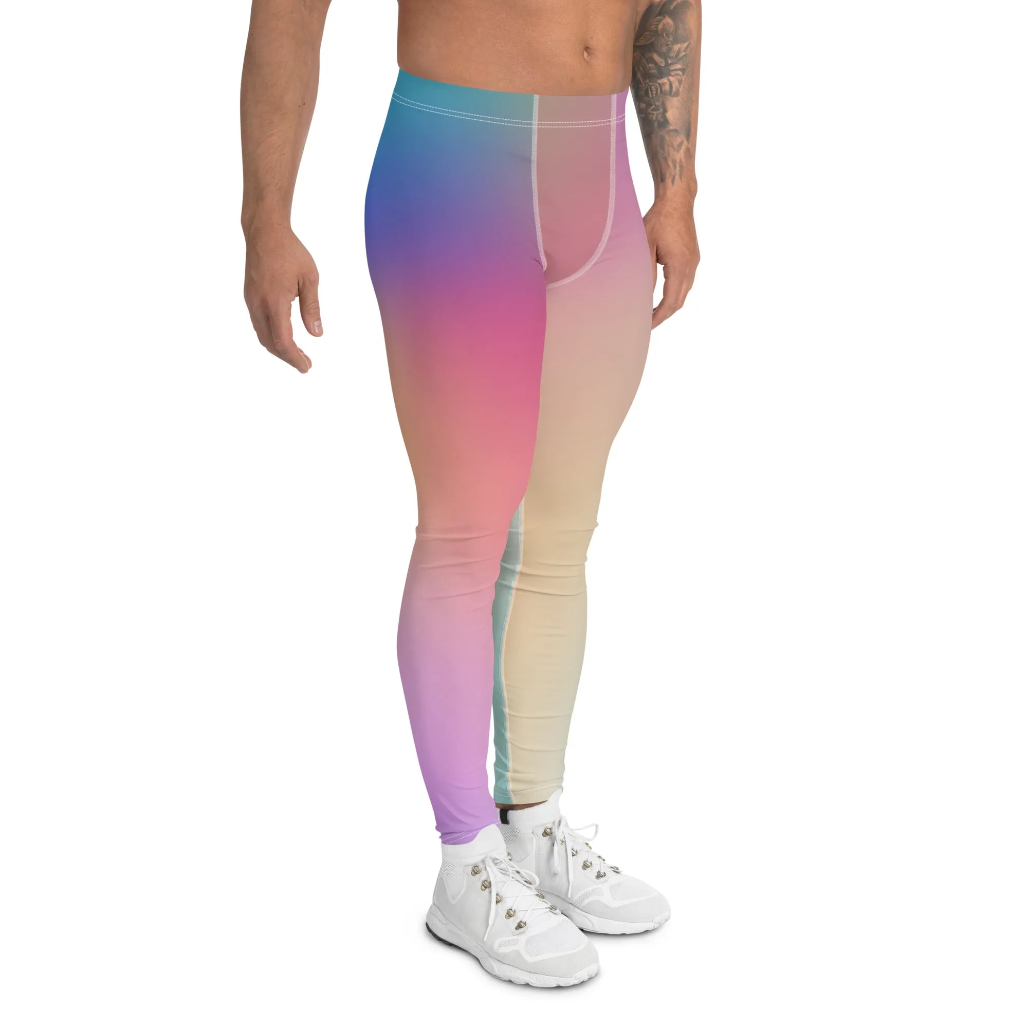 Pink Ombre Colorful Men's Leggings, Soft Designer Colourful Best Premium Meggings - Made in USA/EU/MX