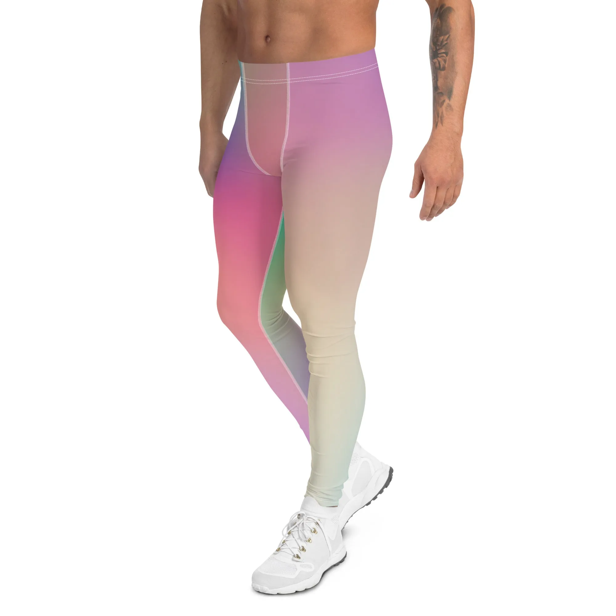 Pink Ombre Colorful Men's Leggings, Soft Designer Colourful Best Premium Meggings - Made in USA/EU/MX