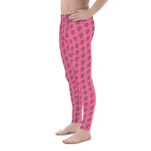 Pink Palm Leaf Meggings, Best Pink Hawaiian Style Leaves Running Tights For Men- Made in USA/EU/MX