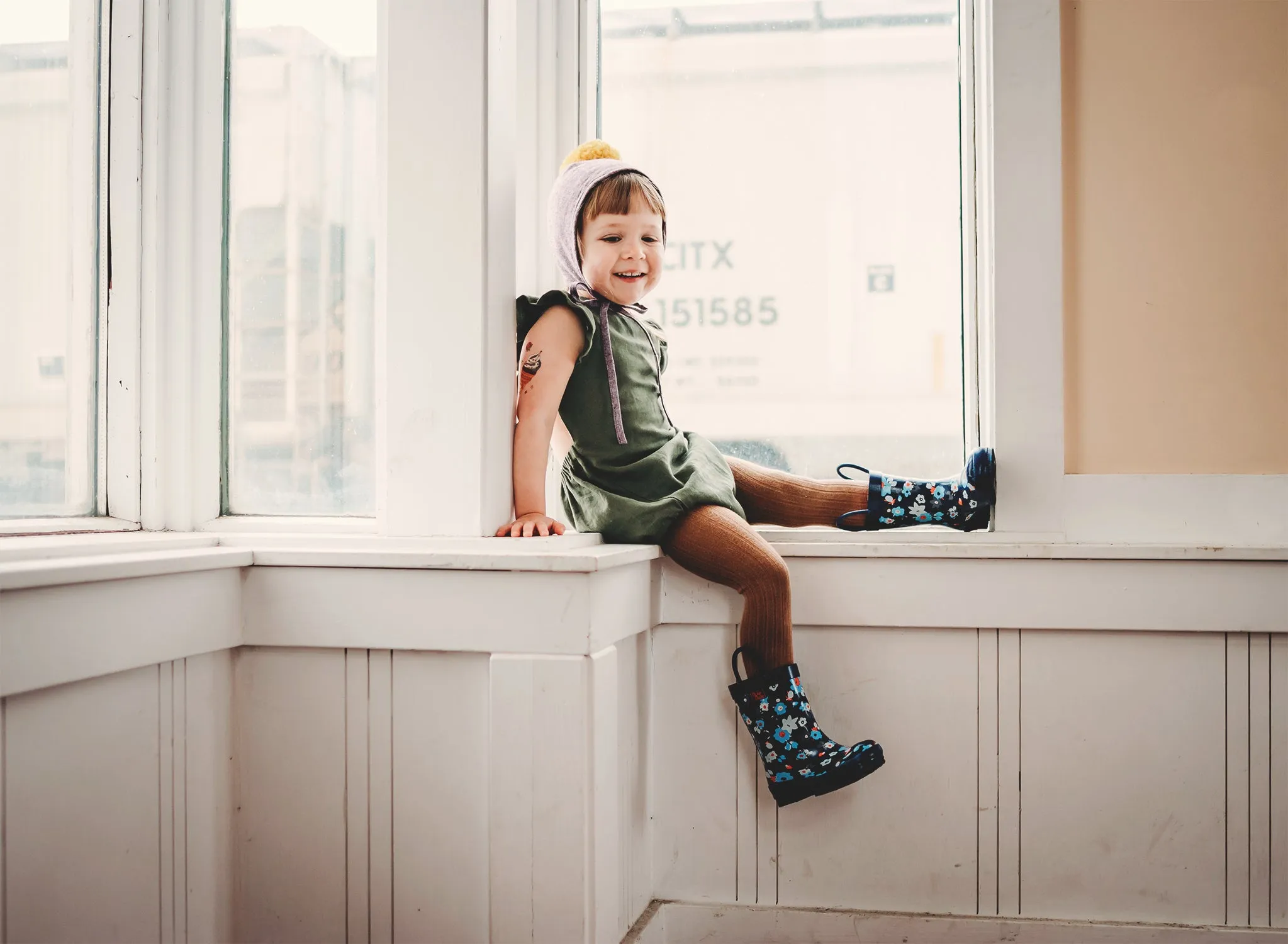 Pluie Pluie Girls RB - NY Navy Flower Rain Boots