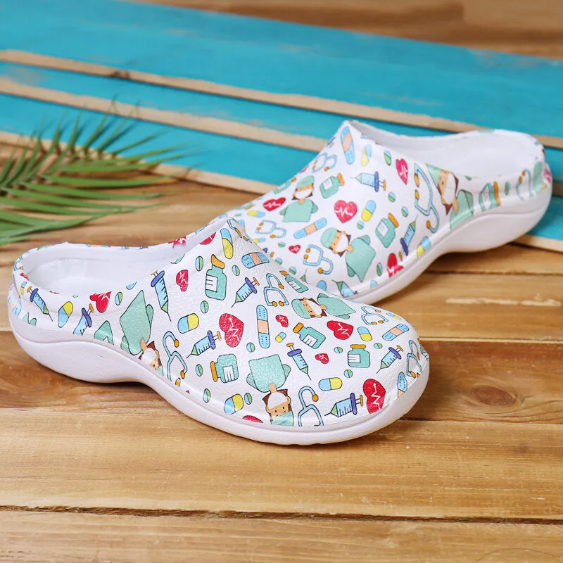 Printing Scrub Clogs Anti-slip Surgical Shoes Chef Shoes Nursing Slippers for women