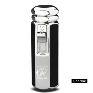 Quad Flame Hexagon Shape Cigar Lighter - Shiny Metal, Windproof, Refillable Butane Adjustable Jet Torch Lighter