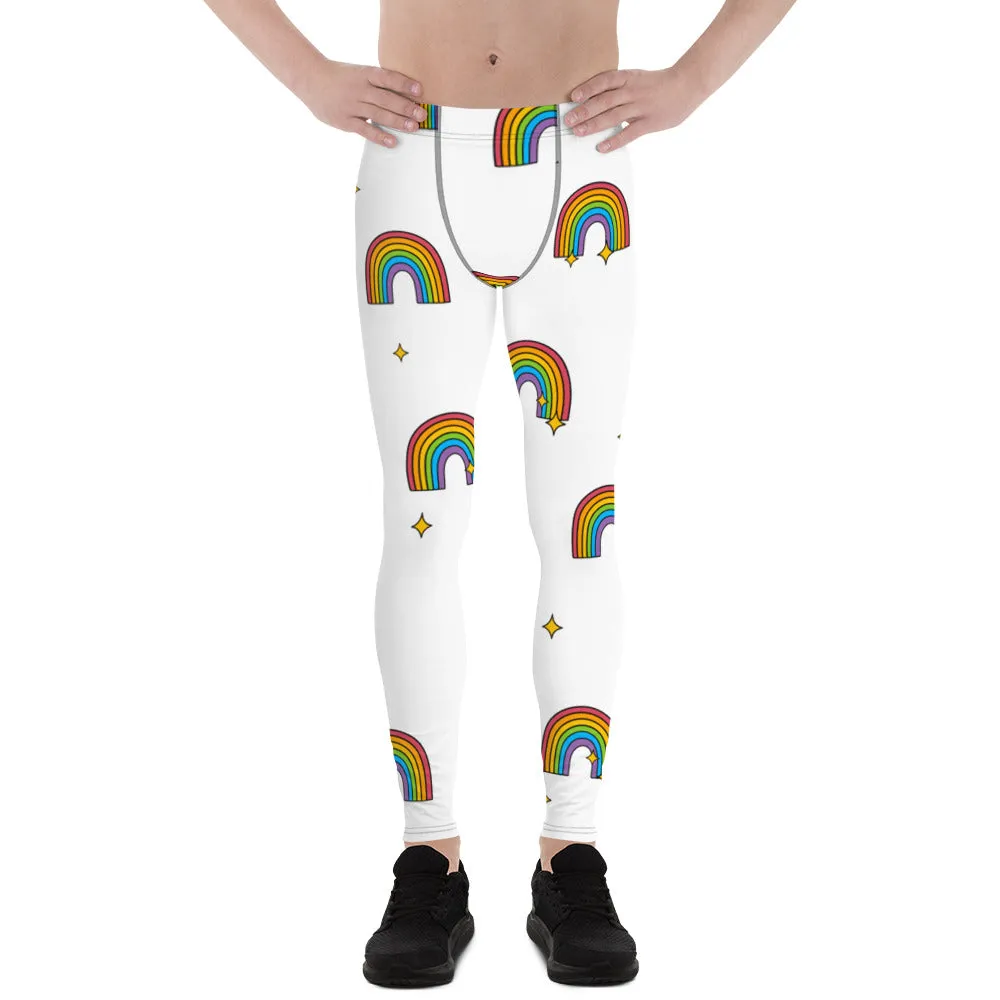 Rainbow Gay Pride Fun Meggings, Best Gay Pride Best Men's Leggings Pride Outfits-Made in USA/EU/MX