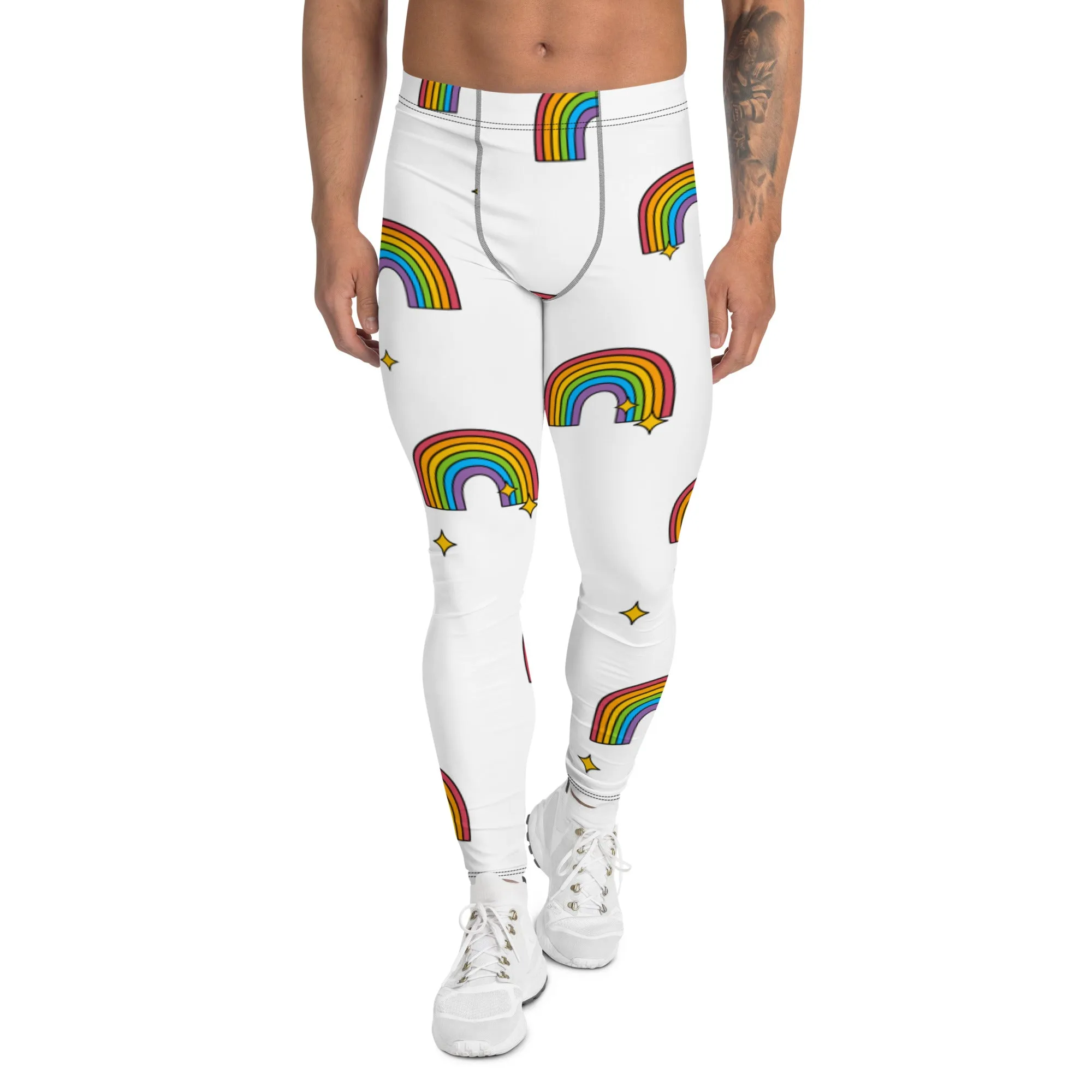 Rainbow Gay Pride Fun Meggings, Best Gay Pride Best Men's Leggings Pride Outfits-Made in USA/EU/MX