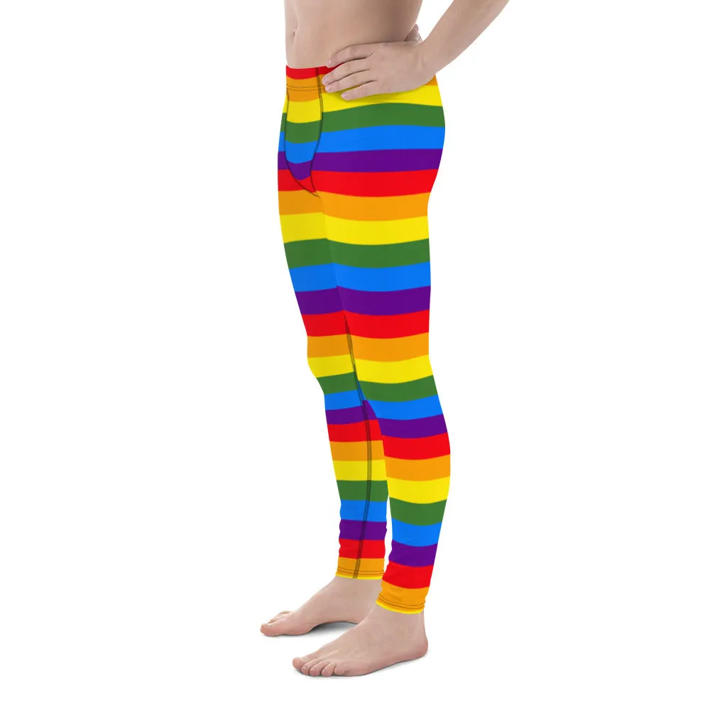 Rainbow Striped Colorful Men's Leggings, Best Gay Pride Men's Leggings Pride Outfits-Made in USA/EU/MX