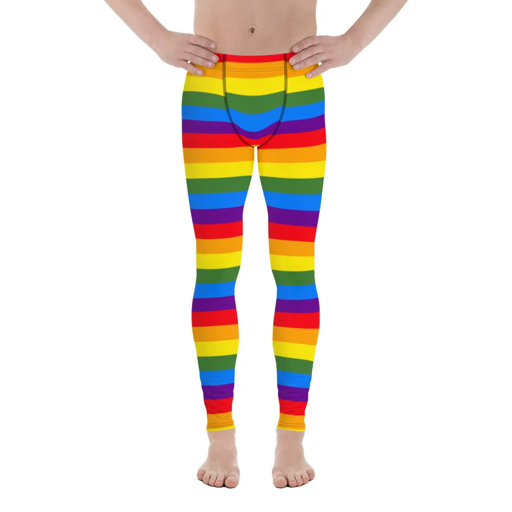 Rainbow Striped Colorful Men's Leggings, Best Gay Pride Men's Leggings Pride Outfits-Made in USA/EU/MX