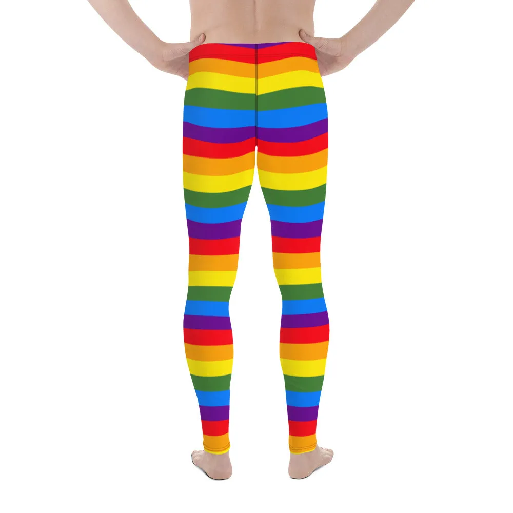 Rainbow Striped Colorful Men's Leggings, Best Gay Pride Men's Leggings Pride Outfits-Made in USA/EU/MX