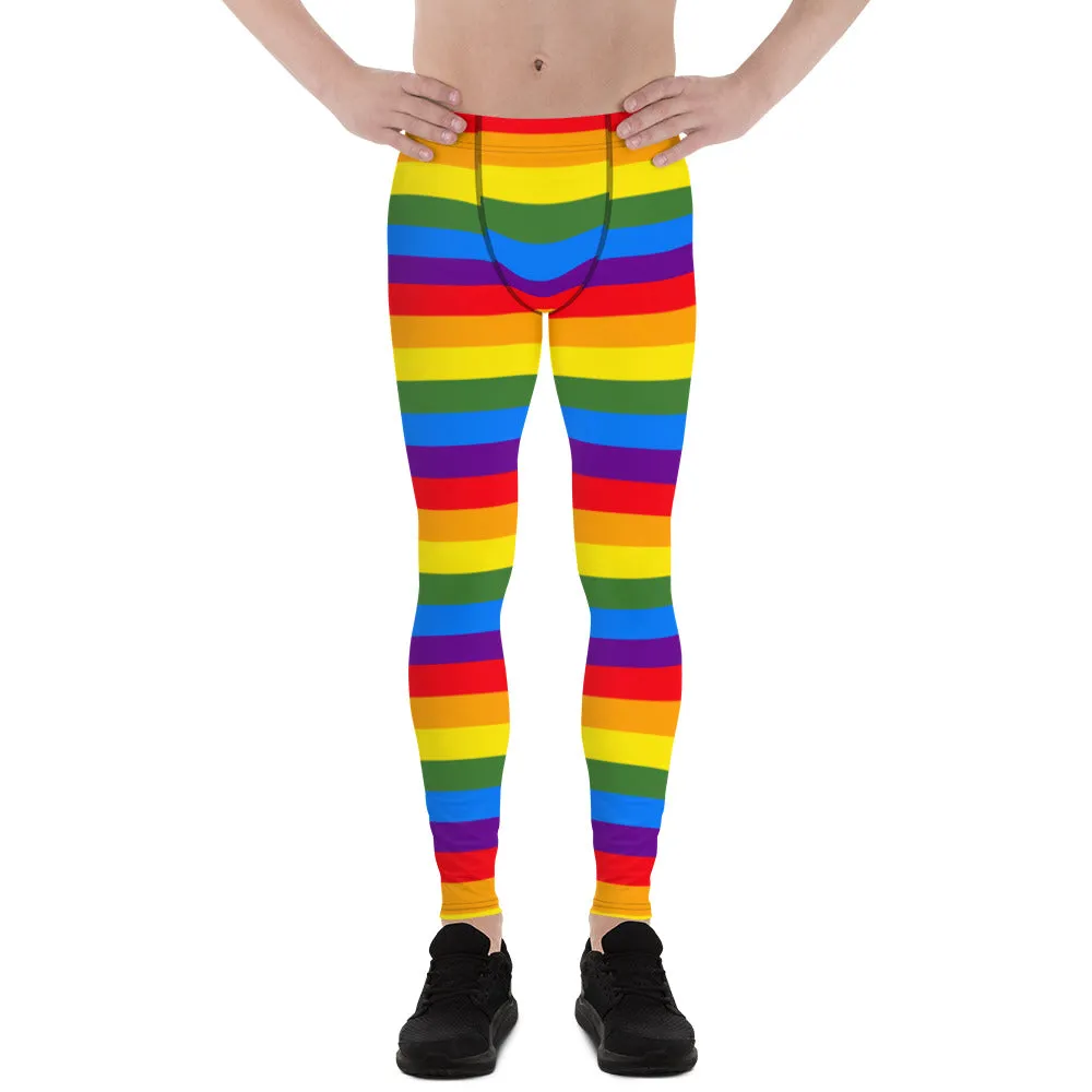 Rainbow Striped Colorful Men's Leggings, Best Gay Pride Men's Leggings Pride Outfits-Made in USA/EU/MX