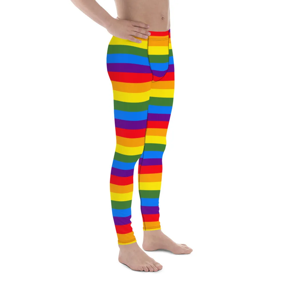 Rainbow Striped Colorful Men's Leggings, Best Gay Pride Men's Leggings Pride Outfits-Made in USA/EU/MX