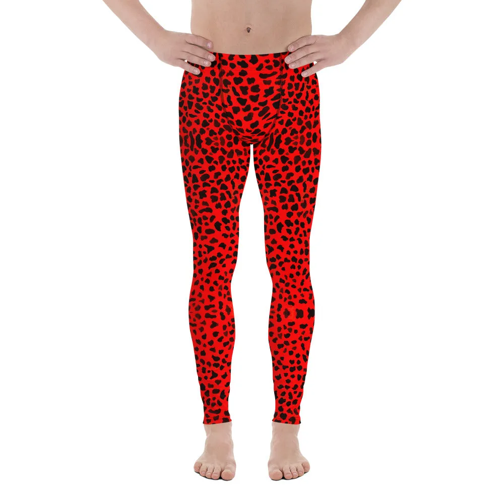 Red Cheetah Men's Leggings, Animal Print Compression Tights Meggings-Made in USA/EU