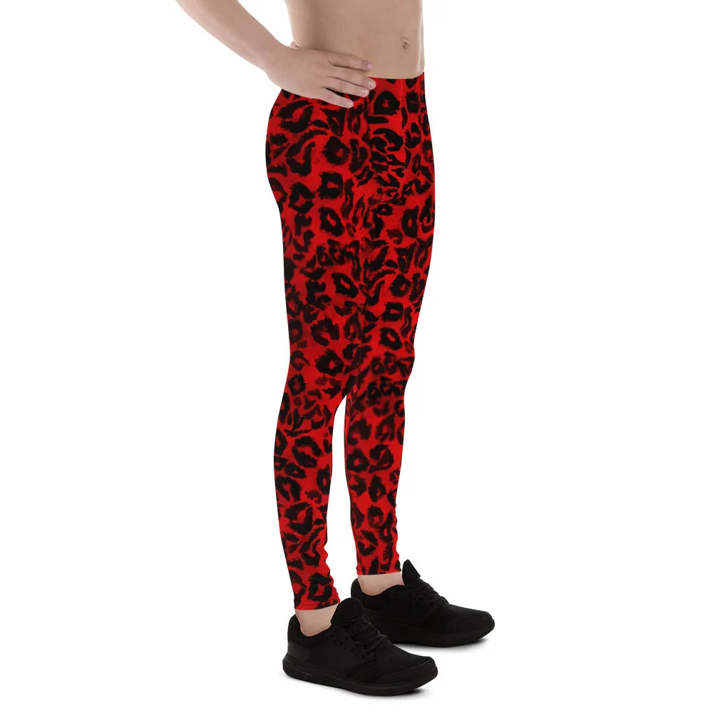 Red Leopard Animal Print Meggings, Premium Quality Men's Leggings- Made in USA/ EU