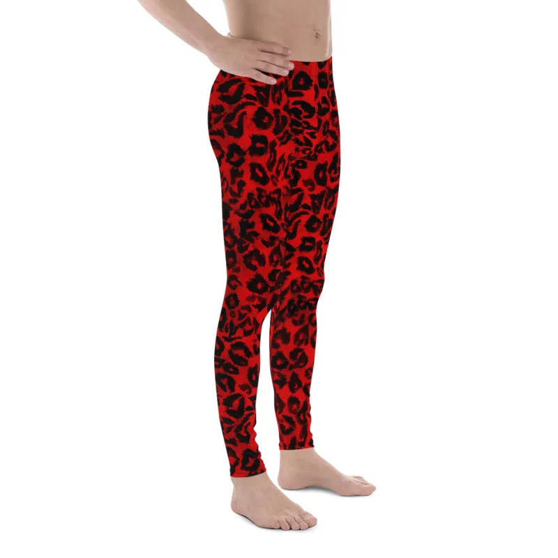 Red Leopard Animal Print Meggings, Premium Quality Men's Leggings- Made in USA/ EU