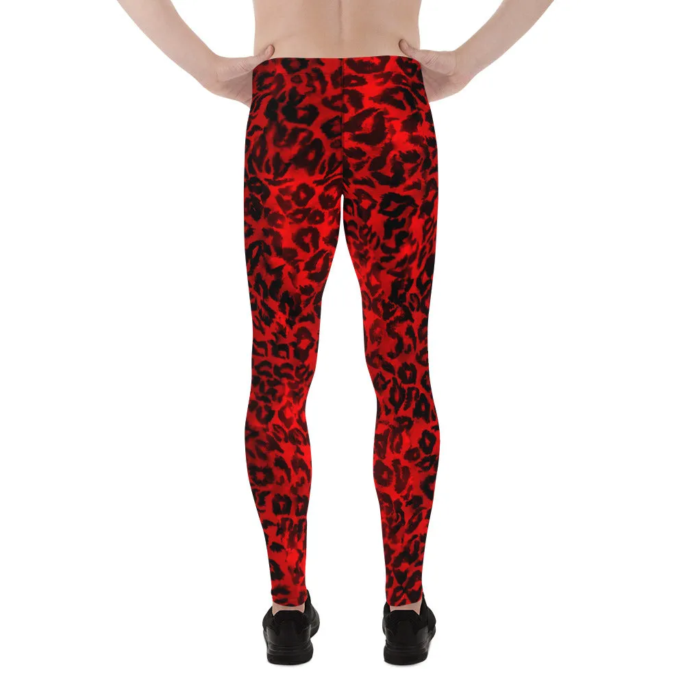 Red Leopard Animal Print Meggings, Premium Quality Men's Leggings- Made in USA/ EU