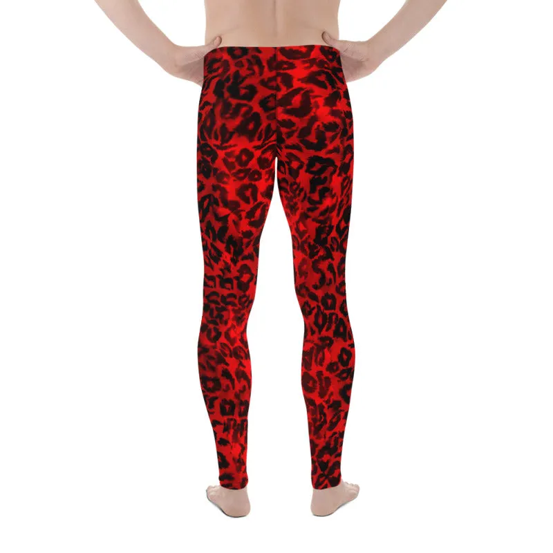 Red Leopard Animal Print Meggings, Premium Quality Men's Leggings- Made in USA/ EU