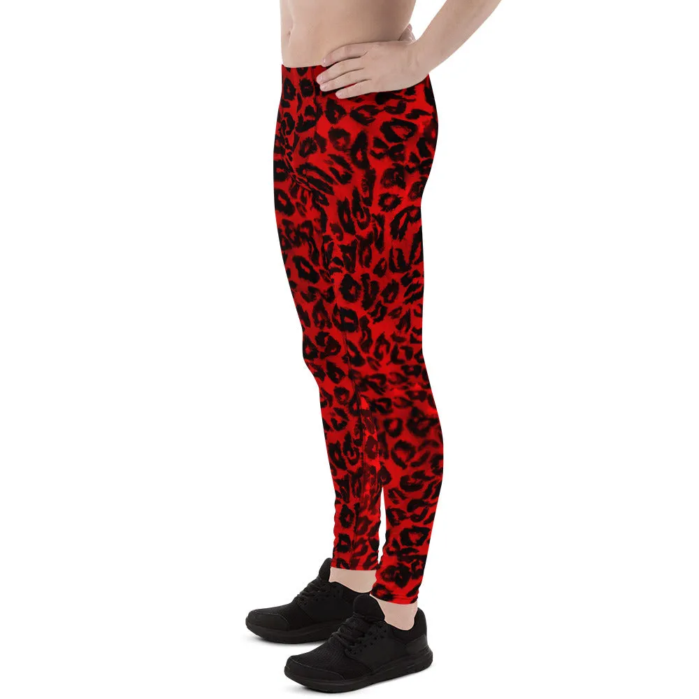 Red Leopard Animal Print Meggings, Premium Quality Men's Leggings- Made in USA/ EU