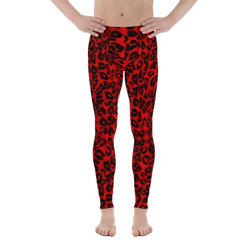 Red Leopard Animal Print Meggings, Premium Quality Men's Leggings- Made in USA/ EU