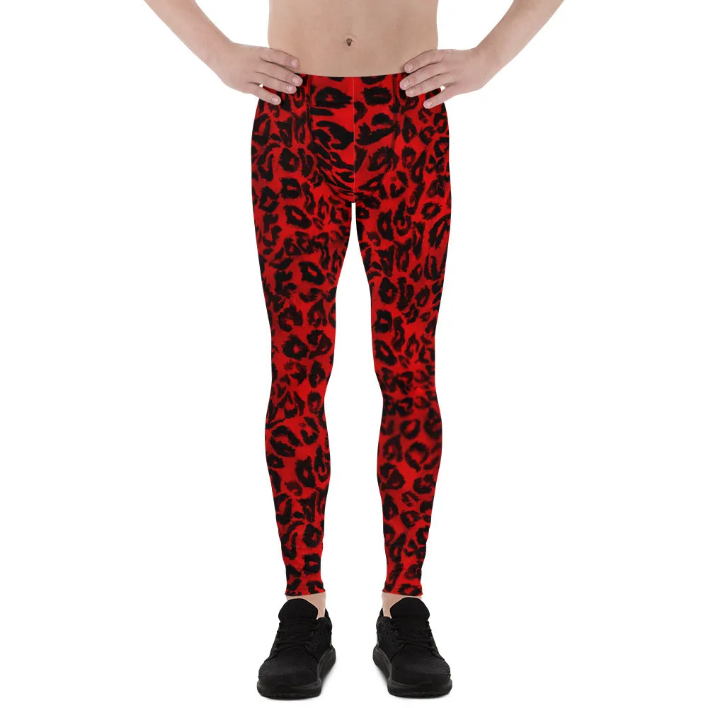 Red Leopard Animal Print Meggings, Premium Quality Men's Leggings- Made in USA/ EU