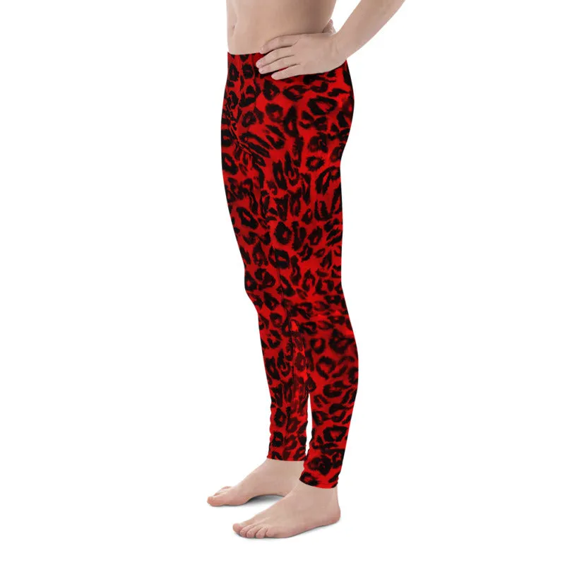 Red Leopard Animal Print Meggings, Premium Quality Men's Leggings- Made in USA/ EU