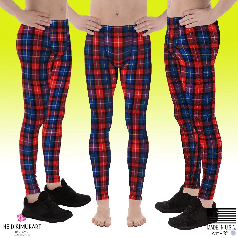 Red Plaid Meggings, Classic Red Plaid Print Men's Running Leggings Tights- Made in USA/EU/MX