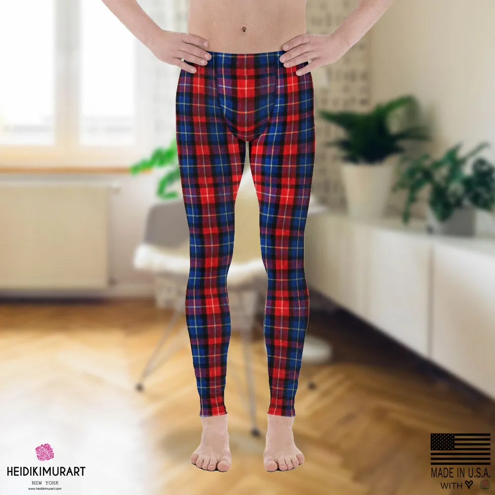 Red Plaid Meggings, Classic Red Plaid Print Men's Running Leggings Tights- Made in USA/EU/MX