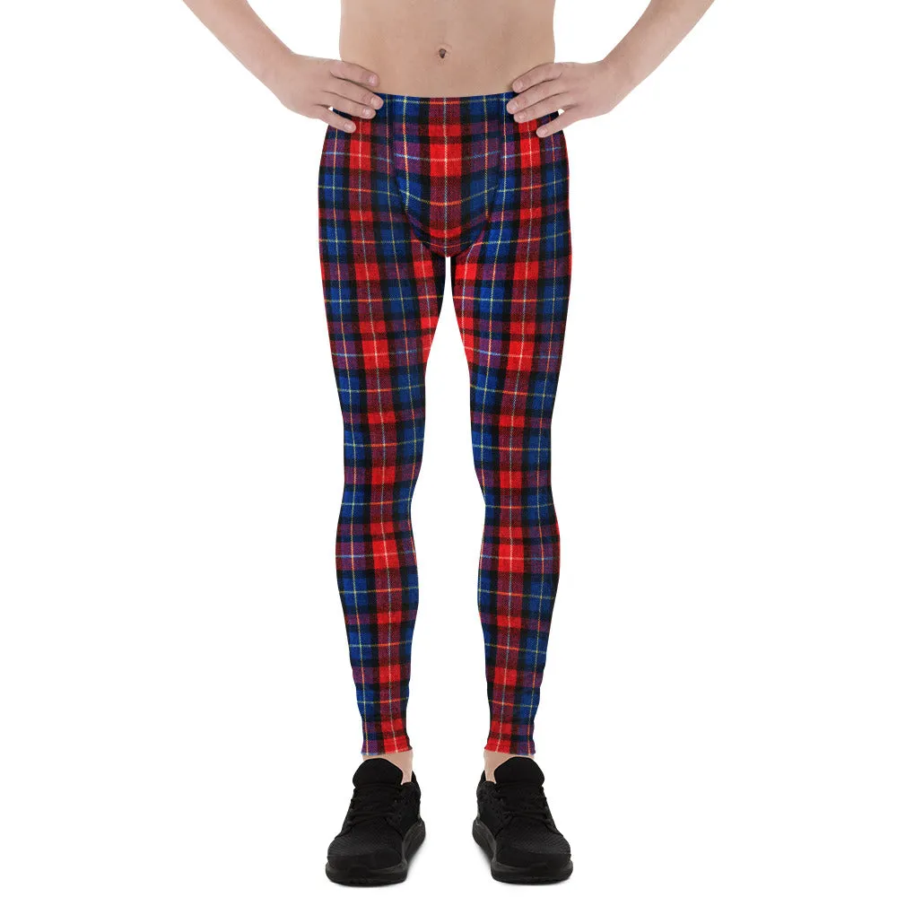 Red Plaid Meggings, Classic Red Plaid Print Men's Running Leggings Tights- Made in USA/EU/MX