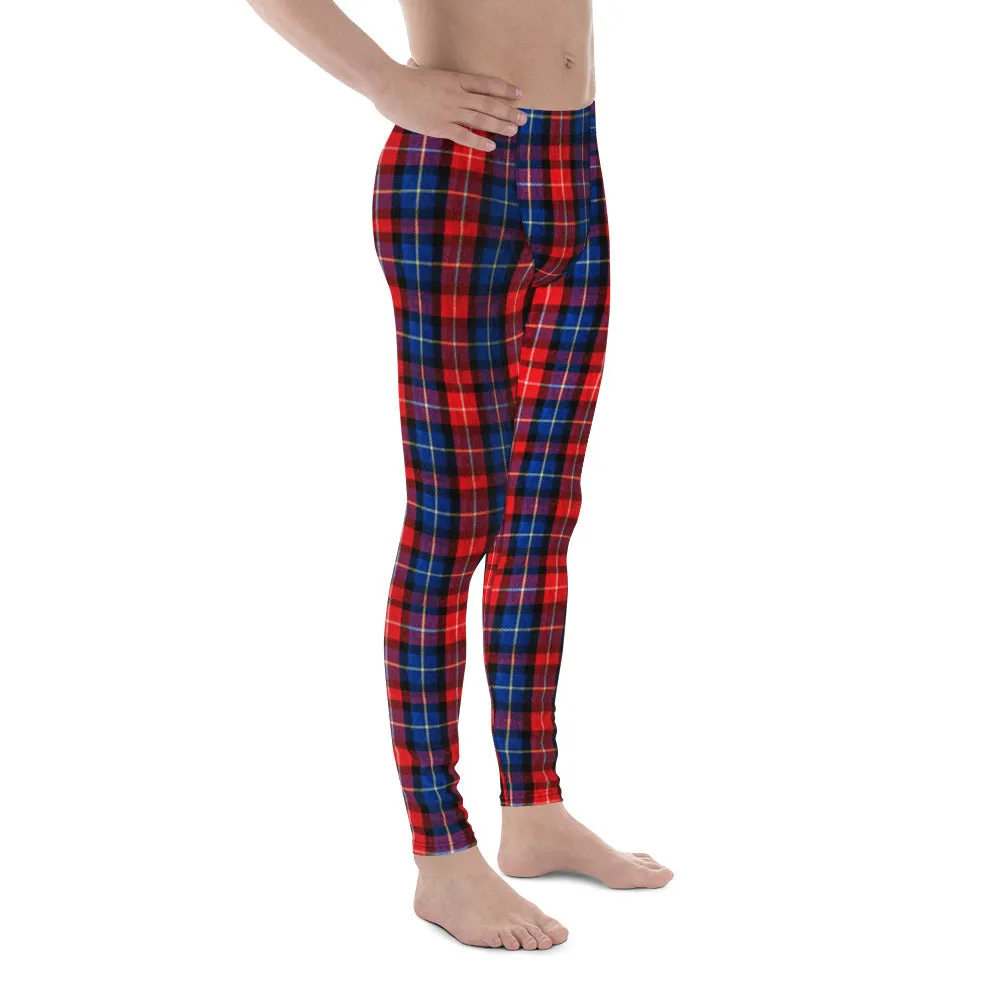 Red Plaid Meggings, Classic Red Plaid Print Men's Running Leggings Tights- Made in USA/EU/MX