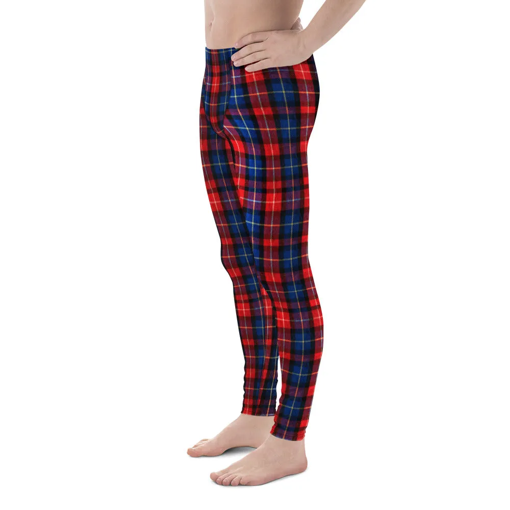 Red Plaid Meggings, Classic Red Plaid Print Men's Running Leggings Tights- Made in USA/EU/MX