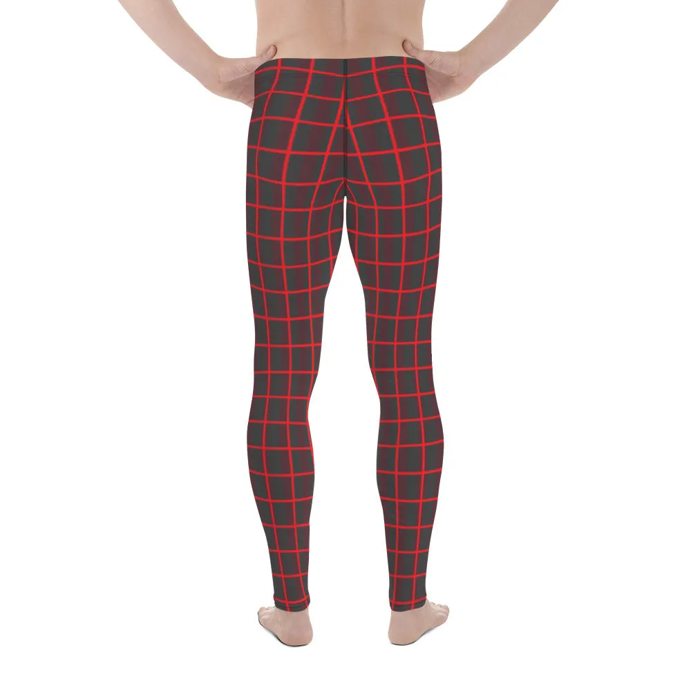 Red Plaid Print Men's Leggings, Best Xmas Festive Holiday Christmas Costume Tights - Made in USA/EU/MX