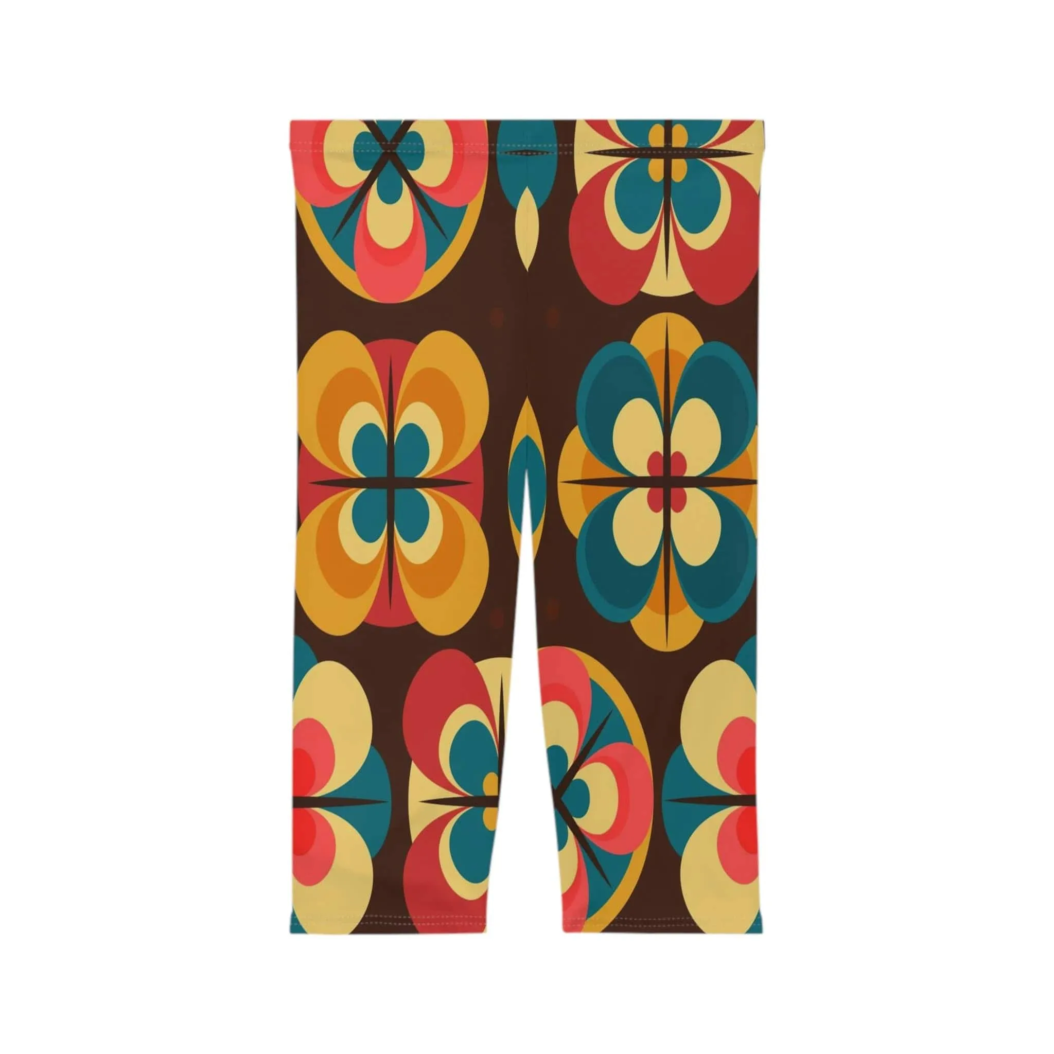 Retro Flower Power Groovy Hippie 60s, 70s Mid Mod Capri Leggings