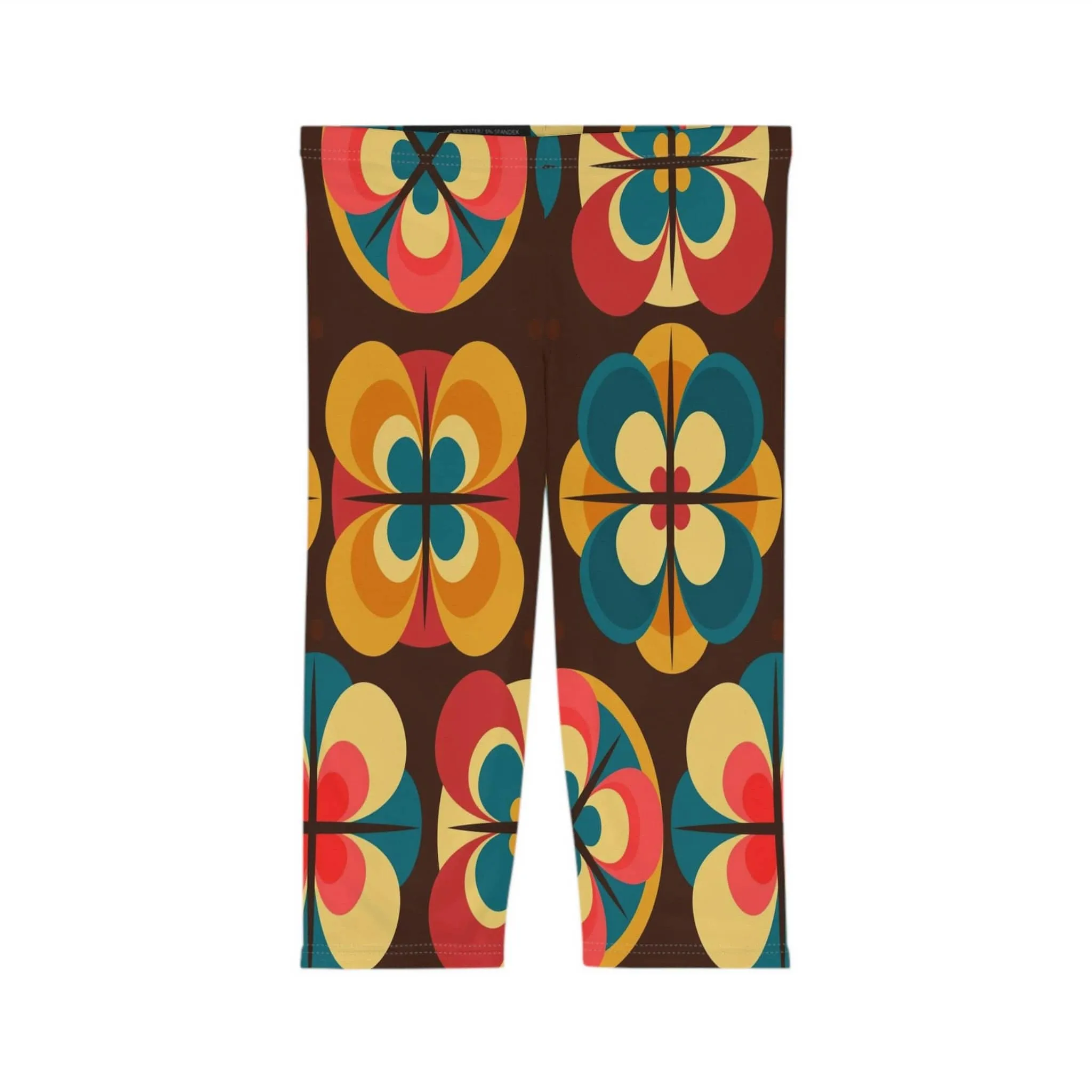 Retro Flower Power Groovy Hippie 60s, 70s Mid Mod Capri Leggings