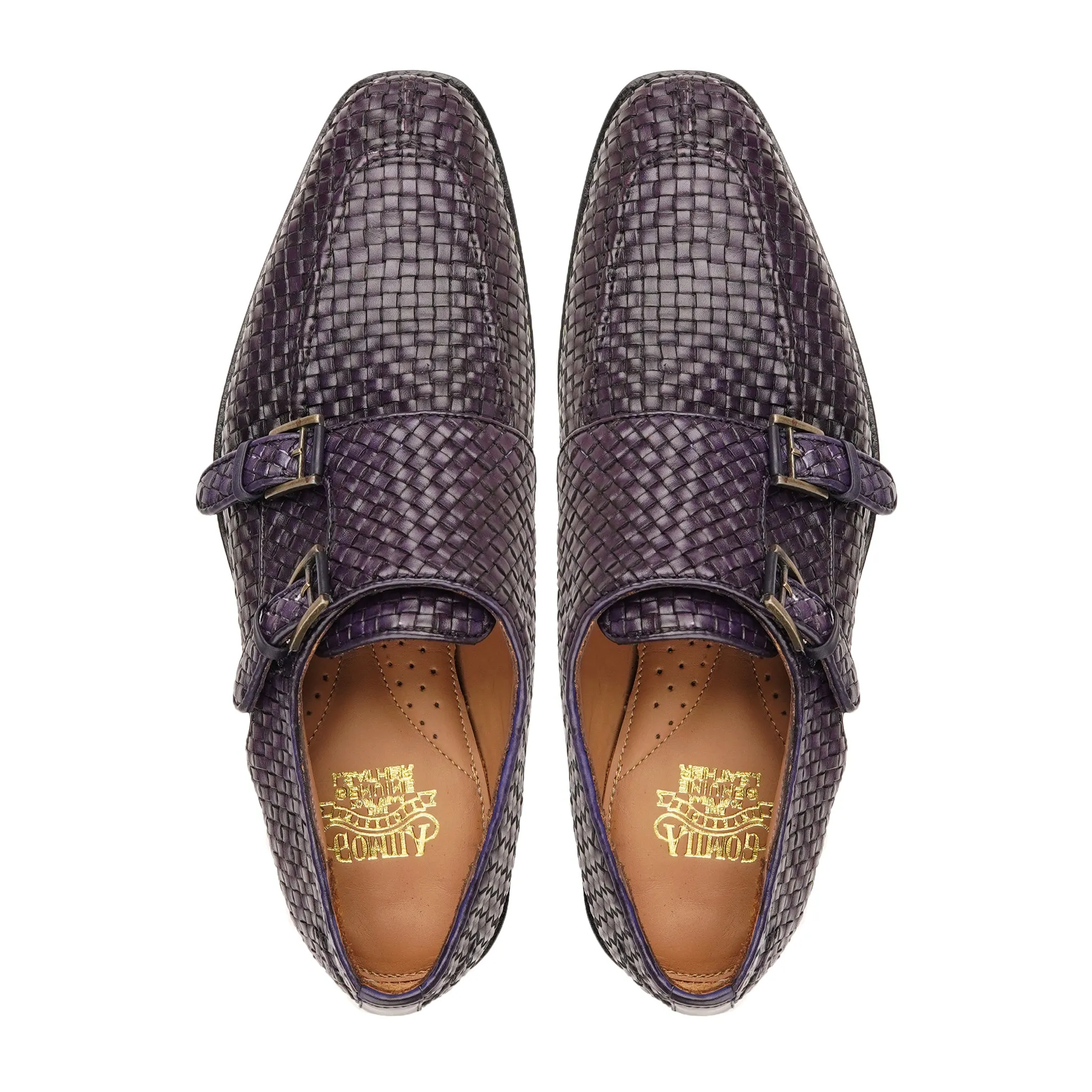 Salvador - Men's Purple Hand Woven Calf Leather Double Monkstrap