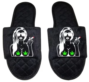 Sexy girl smoking Medical Marijuana mmj medicinal weed 4:20 mary Jane Women's open toe Slippers House Shoes slides mom sister daughter custom gift